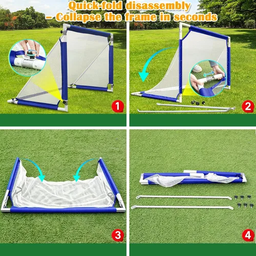 Vista 9 de Soccer Goal 4×2.5/5×3/6×3 FT Aluminum Soccer Goals for Backyard Azul