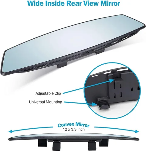 Vista 4 de Verivue Espejo retrovisor panorámico universal de 12 pulgadas, espejo retrovisor antirreflejos de gran ángulo para automóvil, accesorios de espejo