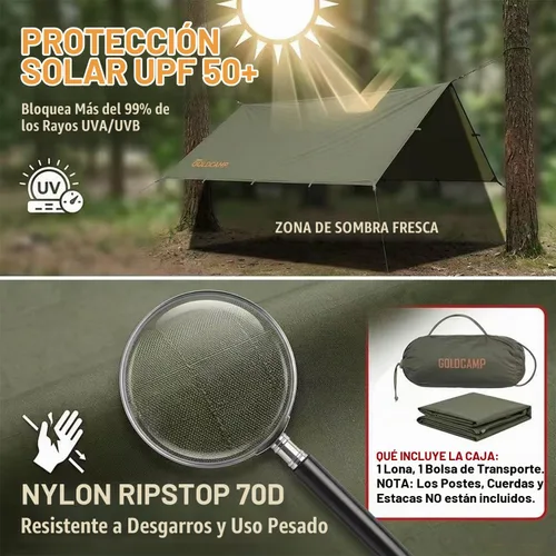 Vista 3 de Lona de camping GOLDCAMP 70D PU15000mm impermeable con protección UV50+ (10 x 10 pies)