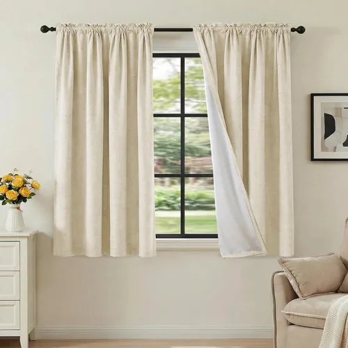 Vista 74 de H.VERSAILTEX Cortinas 100% opacas con aspecto de lino para dormitorio, bloqueo de luz completa, bolsillo para barra, cortinas de ventana gruesas