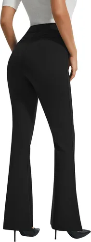 Vista 6 de AFITNE Pantalones de vestir para mujer, de tiro alto, acampanados, elásticos, para trabajo, negocios, oficina, casual, con bolsillos