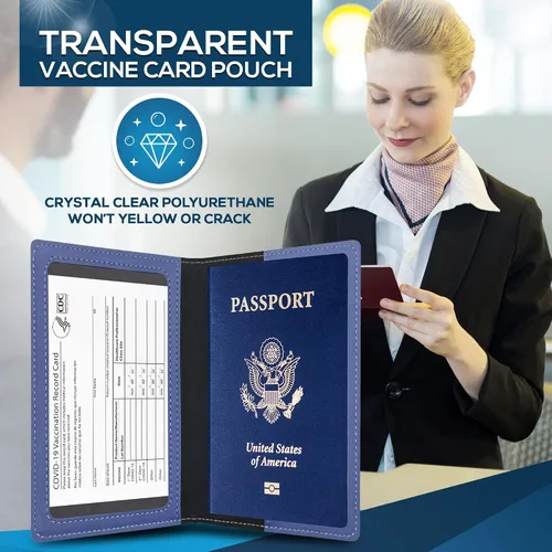 Vista 5 de Ciana porta pasaporte de piel sintética y tarjeta de vacunas Porta pasaporte con tarjeta de vacunas PúrpuraOmbre Force Ciana