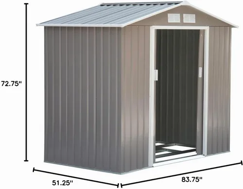 Vista 4 de Outsunny - Cobertizo de almacenamiento al aire libre de 7 x 4 pies, cobertizo de herramientas de jardín de metal con kit de cimentación, puerta
