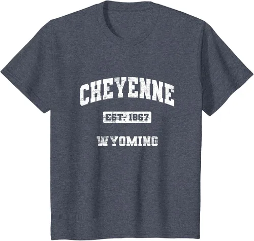 Vista 18 de Cheyenne Wyoming WY vintage state Camiseta de estilo atlético, Negro