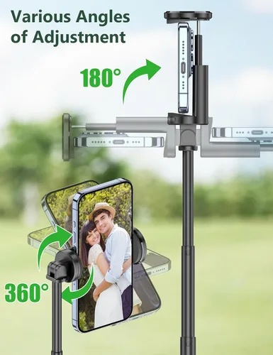 Vista 5 de Trípode para selfie stick de 52 pulgadas, trípode extensible de aluminio todo en 1 para teléfono celular con control remoto, rotación de 360°