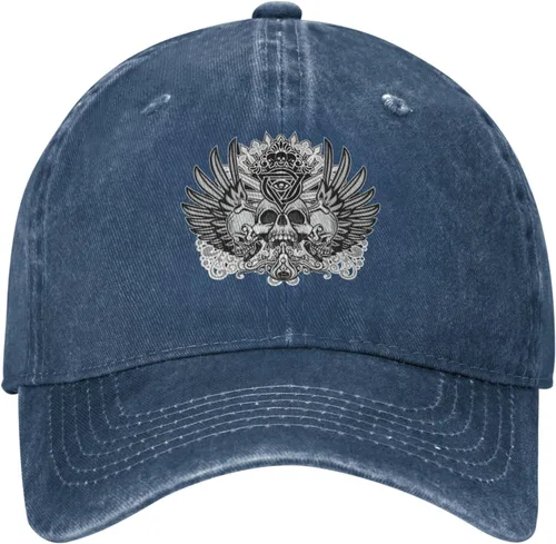 Vista 2 de Cowboy Hat Trendy Hats for Man and Women Djustable Four Season Outdoor Baseball Cap of Hell Skull with Angel Navy Blue