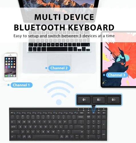 Vista 2 de iClever BK10 Teclado Bluetooth, Teclado Inalámbrico Universal Bluetooth 5.1 con Teclado Numérico, Diseño Ergonómico, Compatibilidad con Múltiples