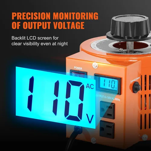 Vista 6 de VEVOR Transformador de voltaje variable automático 2000VA, 15.3 amperios, entrada de 110 V, 0-130 V, regulador de voltaje de CA, con pantalla LCD, 4