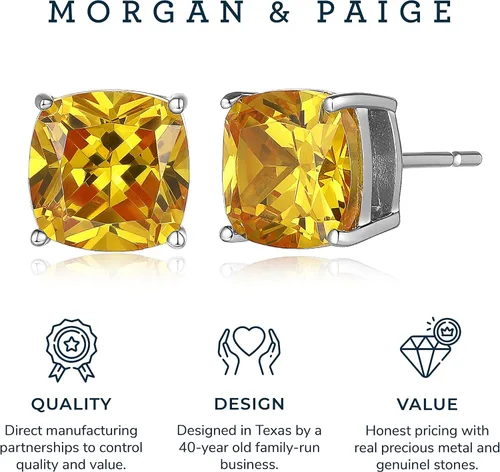 Vista 5 de Morgan & Paige Aretes de plata de ley con corte cojín de 4 puntas de circonita cúbica con parte trasera de mariposa