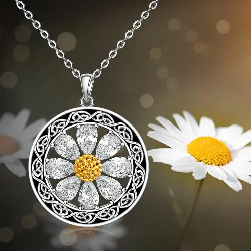 Vista 3 de Talonior Daisy Necklace Axolotl Moth Cat Raccoon Cardinal Necklaces Snowflake Four Leaf Clover Necklace Christmas Santa Claus Pendant for Women