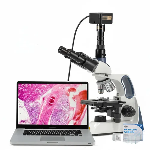 Vista 10 de Swift Microscopio trinocular compuesto SW350T, aumento 40X-2500X, cabeza de Siedentopf, etapa mecánica de dos capas, con cámara Swiftcam de 5