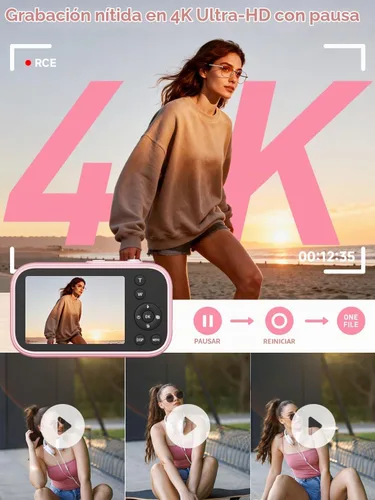 Vista 2 de Cámara digital, cámara digital compacta 4K de 48 MP con enfoque automático, cámara de apuntar y disparar con modo belleza, antivibración, tarjeta