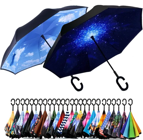 Vista 80 de SIEPASA Paraguas invertido invertido de 49/56 pulgadas, doble toldo extra grande, ventilado, resistente al viento, impermeable, paraguas de golf