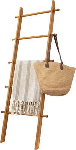 Vista 12 de Escalera para mantas, soporte de edredón de madera de 5 niveles, natural