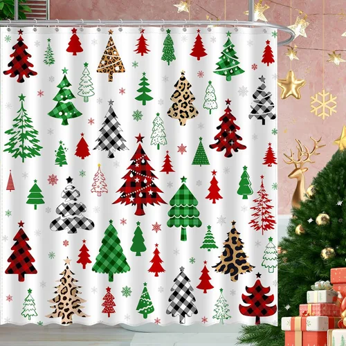 Vista 9 de JWXCBIM - Cortina de ducha de Navidad Feliz Navidad y Feliz Año Nuevo, decoración para el hogar de Papá Noel y muñeco de nieve, cortina de baño