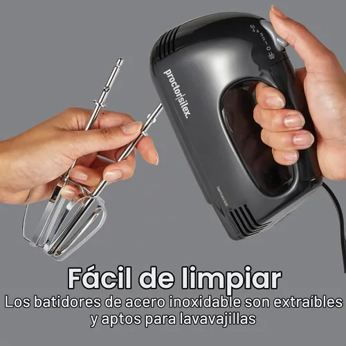 Vista 5 de Batidora de mano 62507 de Proctor Silex con 5 velocidades, color negro, Negro Compacto y ligero 100 vatios de potencia máxima Negro 62507PS