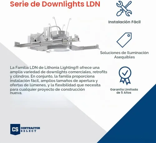 Vista 2 de Lithonia Lighting LDN 6in. Nueva construcción Downlight, carcasa LED sin IC, 1000LM, 3500K, 10% 0-10V atenuación