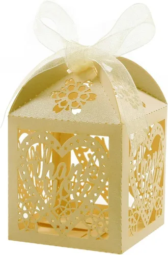 Vista 5 de COTOPHER Cajas cortadas con láser, 60 cajas de regalo de agradecimiento, cajas de regalo de boda, cajas de dulces de encaje para bodas, despedidas