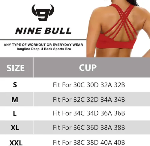 Vista 6 de Nine Bull - Brasier deportivo con relleno extraíble y espalda cruzada para mujer. Soporte de alto impacto, brasier de entrenamiento y para yoga.