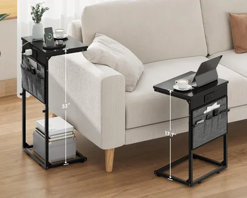 Vista 2 de Vagusicc - Mesa auxiliar en forma de C con estación de carga, mesa lateral de altura ajustable para sofá, mesa pequeña para sofá con laptop