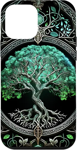 Vista 16 de Tree of Life Yoga Spiritual Celtic Viking Green Black Case for iPhone 17