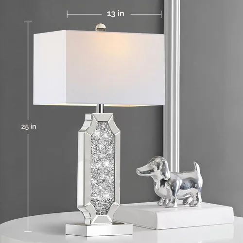 Vista 3 de Hamucd Juego de 2 lámparas de mesa de control táctil y brillo regulable de 3 vías con espejo triturado de diamante, para sala de estar con puertos
