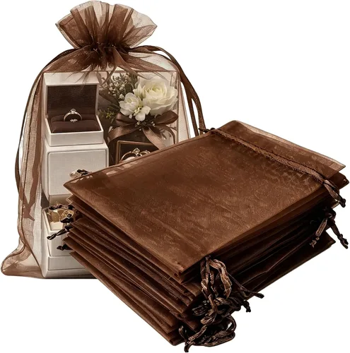 Vista 8 de Paquetes de 50 bolsas de organza de regalo de 4 x 6 pulgadas, cordón negro a granel para baby shower, Navidad, cumpleaños de profesores, recuerdos