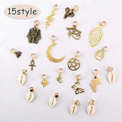 Vista 6 de Messen 20 piezas de trenzas para el cabello, 15 estilos vintage africanos, dijes con dije de concha de mariposa, accesorios para el cabello