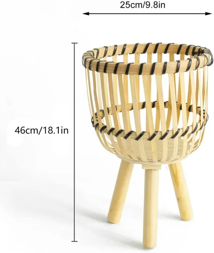 Vista 2 de Soporte tejido de bambú para macetas con patas de madera, cesta de ratán interior, macetas, soporte tejido para plantas de interior, soporte