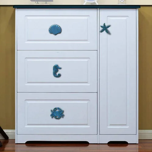 Vista 7 de Paquete de 4 tiradores de cajón con diseño de estrella de mar de caballo marino y cangrejo para aparador, armario, armario, cocina, playa, océano