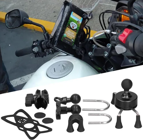 Vista 8 de Soporte de teléfono para motocicleta, soporte para teléfono celular, modificación universal con 13 accesorios, soporte de bicicleta para manillar
