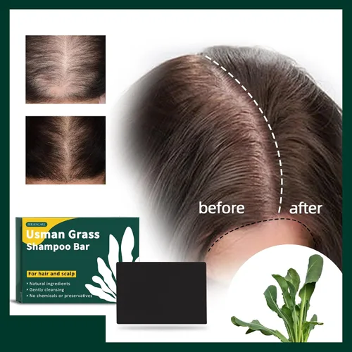 Vista 4 de Barra de champú natural Usman Grass, cubre el cabello gris, barra Usma para engrosar y oscurecer el cabello, la solución definitiva