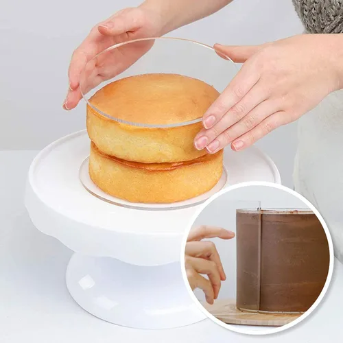 Vista 3 de 2 platos redondos para tartas, círculo acrílico transparente, no pegajosos reutilizados, discos acrílicos para pastel de crema de mantequilla