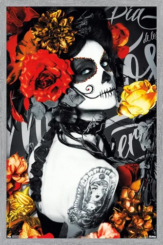Vista 15 de Trends International Día De Los Muertos - Póster de pared de tatuaje, 22.375 x 34 pulgadas, versión enmarcada en negro Versión con marco negro