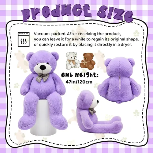 Vista 2 de Meooeck - Oso de peluche grande y grande, bonito regalo de felpa para novia, esposa, amante, aniversario de cumpleaños (lazo, 4 pies, morado)