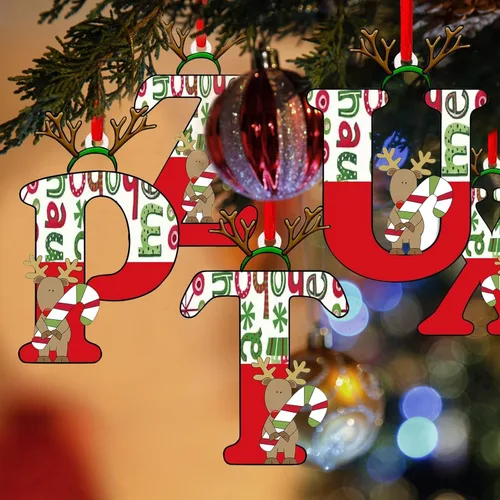 Vista 4 de Decoración colgante para árbol de Navidad de 26 letras, adornos para árbol de Navidad, adornos personalizados de 26 letras, decoración de Navidad