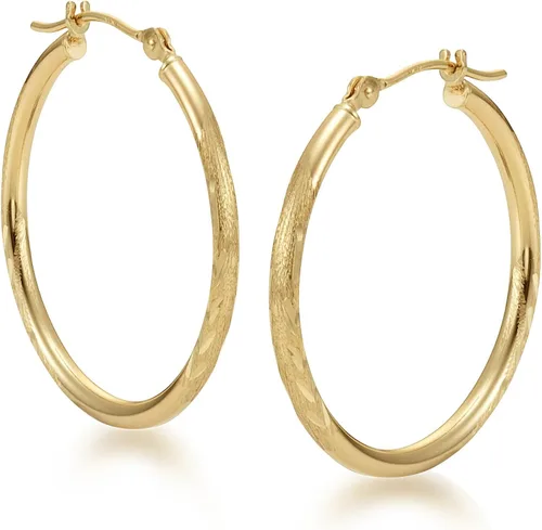 Vista 2 de Aretes de aro de tubo de 14 K de 0.18 pulgadas, corte de diamante
