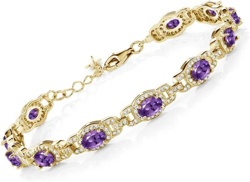 Vista 16 de Gem Stone King Oval Halo Gemstone Tennis Bracelet Nano Esmeralda