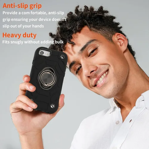 Vista 5 de Funda para iPhone SE de 3ª/2ª generación, iPhone 8/7/6/6S con soporte (no para modelos de tamaño grande), funda híbrida a prueba de golpes de Negro