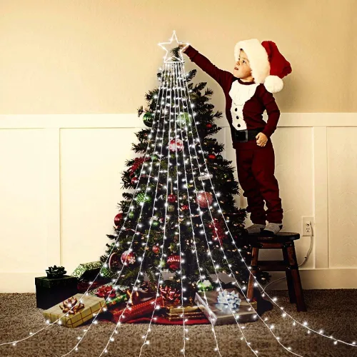 Vista 5 de (Nuevo) Luces de Estrella para Decoraciones de Navidad, Luces de Cadena de Navidad en Cascada con 317 LED Luces de Cortina de Hadas Parpadeantes