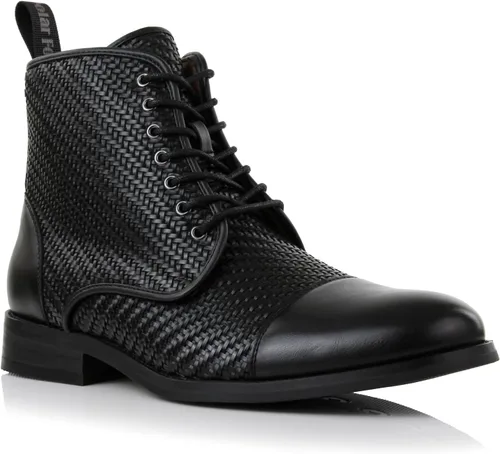 Vista 28 de Polar Fox Botas de tobillo para hombre Colección de botas casuales con cordones Estilos de punta redonda y punta lisa 1. Negro y lana