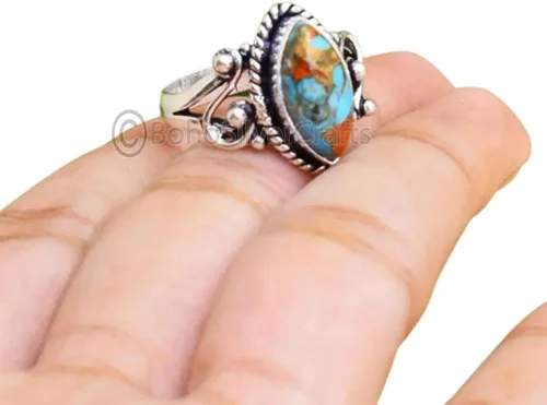 Vista 4 de Dainty Rings Silver, Mojave Copper Oyster Turquoise Ring, Marquise Turquoise Ring, 925 Solid Silver Ring, Minimalist Ring, Ring For Women, Handmade