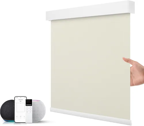 Vista 11 de ZSTARR Persiana inteligente motorizada para ventana con control remoto, persiana enrollable opaca automática tamaño personalizable, con cenefa, Beige