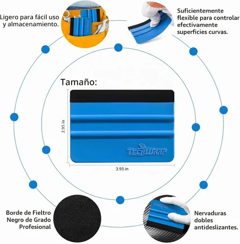 Vista 2 de Teckwrap - Escobilla de goma, fieltro y plástico de 4 pulgadas para calcomanías de vinilo para automóviles, herramienta de aplicación