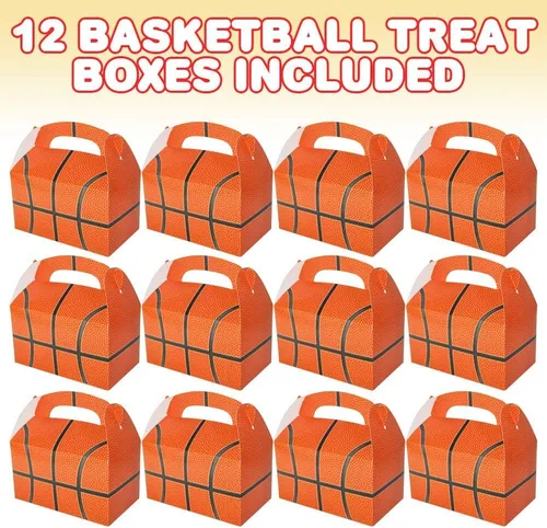 Vista 2 de ArtCreativity Bolsas de regalo de fiesta de baloncesto para dulces, galletas y deportes, cajas de recuerdos de fiesta temática de deportes, paquete