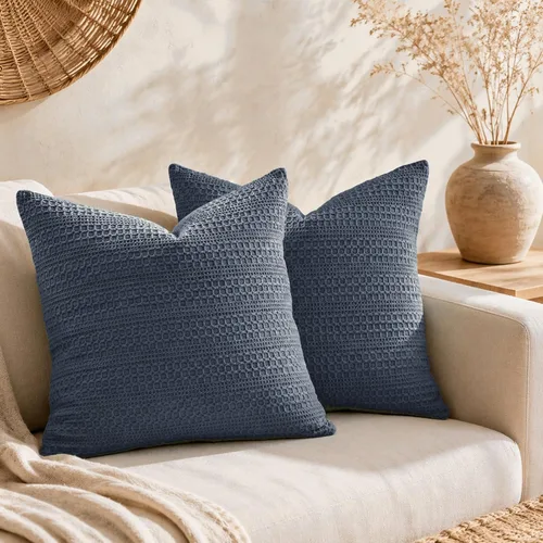 Vista 3 de Juego de 2 fundas de almohada de 18 x 18 pulgadas, color azul y Azul y gris