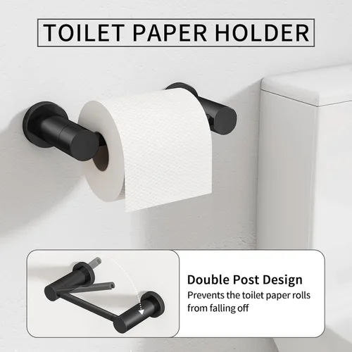 Vista 3 de STWWO Juego de 4 piezas de accesorios de baño, color negro, juego de toalleros de acero inoxidable de 16 pulgadas, toalleros para baño montado