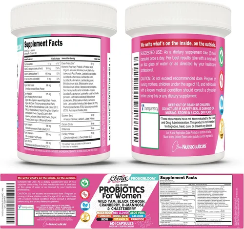 Vista 9 de Clean Nutraceuticals Probióticos para mujeres con D manosa, extracto de arándano, ñame silvestre, chasteberry – 20 cepas probióticas y prebióticas