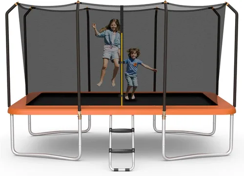 Vista 10 de Giantex Trampolín rectangular de 8 pies x 14 pies con certificación ASTM con recinto, escalera, marco de acero galvanizado de doble cara, carga