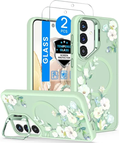 Vista 9 de Dretal Funda magnética para Samsung Galaxy S24 Plus/S25 Plus floral, soporte de lente integrado, protector de pantalla, funda magnética translúcida